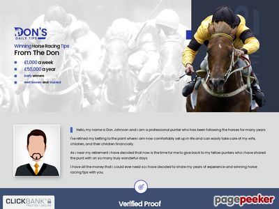 Daily Horse Racing Tips From An Experienced Tipster. Frequent Winners At Decent Odds. Full Service And Support Provided To All Affiliates And Customers. 50% Commissions Paid On All Sales Made. £30 Monthly Recurring Or £100 For One Year.