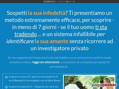 Il Più Efficace Sistema Di Riconoscimento Dell'infedeltà Coniugale. Nicchia Con Altissima Domanda E Zero Concorrenza Sul Mercato Italiano. Previsti Elevatissimi Tassi Di Conversione. Abbondante Materiale Promozionale. Guadagna Il 75% Su Ogni Vendita.