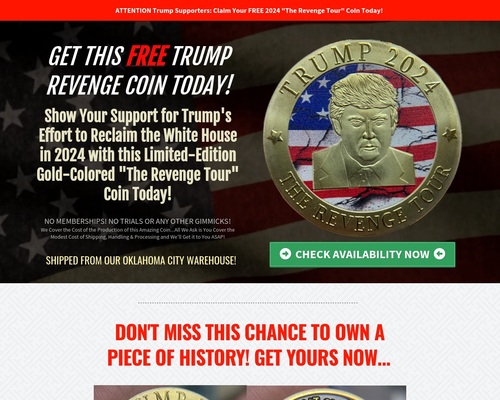 Free Trump 2024 ‘the Revenge Tour’ Gold Coin