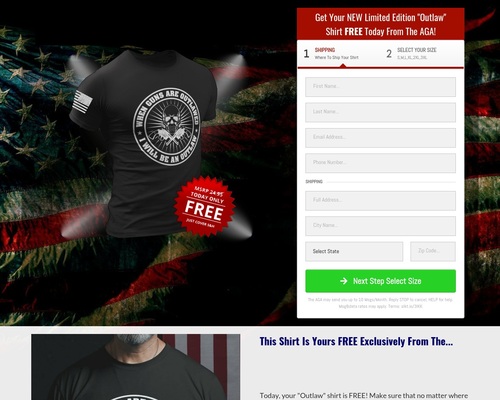 Free Plus Shipping T-shirt Funnel For American Gun Association