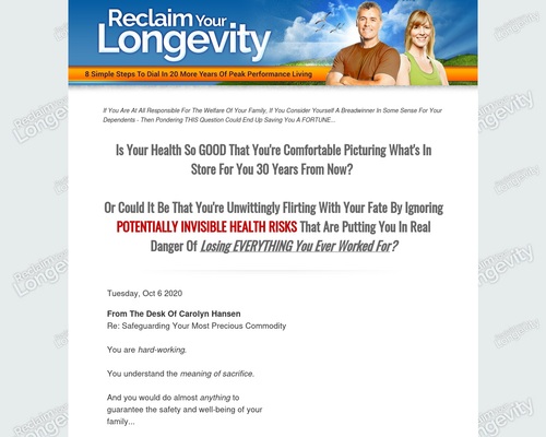 Reclaim Your Longevity – 20 More Years Of Peak Performance LIving