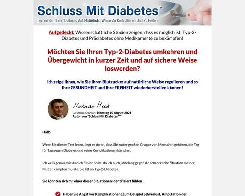 Schluss Mit Diabetes. Diabetes Treatment – German Version.