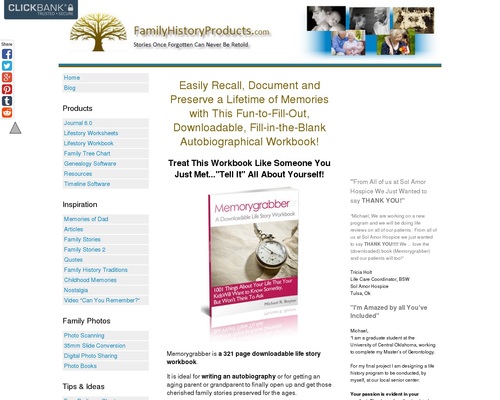 FamilyHistoryProducts.com – 321 Page, Downloadable Life Story Workbook